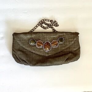 Chicos Clutch Shoulder Bag Linen Brown Removable Strap